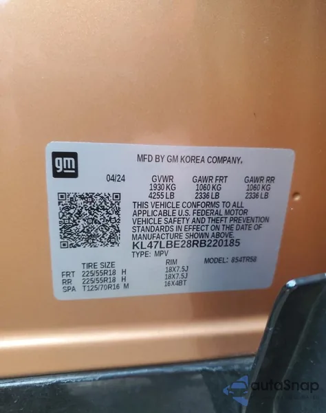 2024 Buick Envista Sport Touring из США, поврежденный, VIN KL47LBE28RB220185